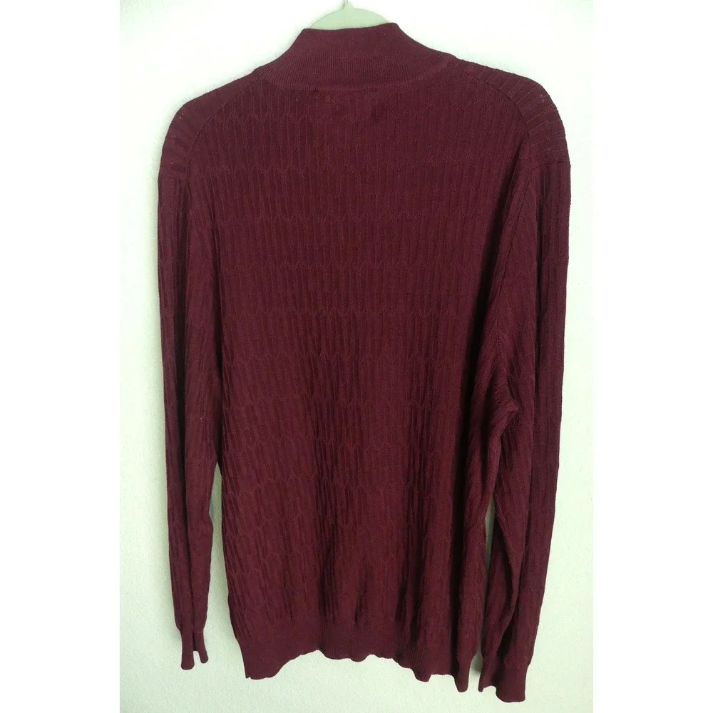 Tasso Elba Men's Supima Cotton Quarter Zip Henley Sweater Burgundy XL New